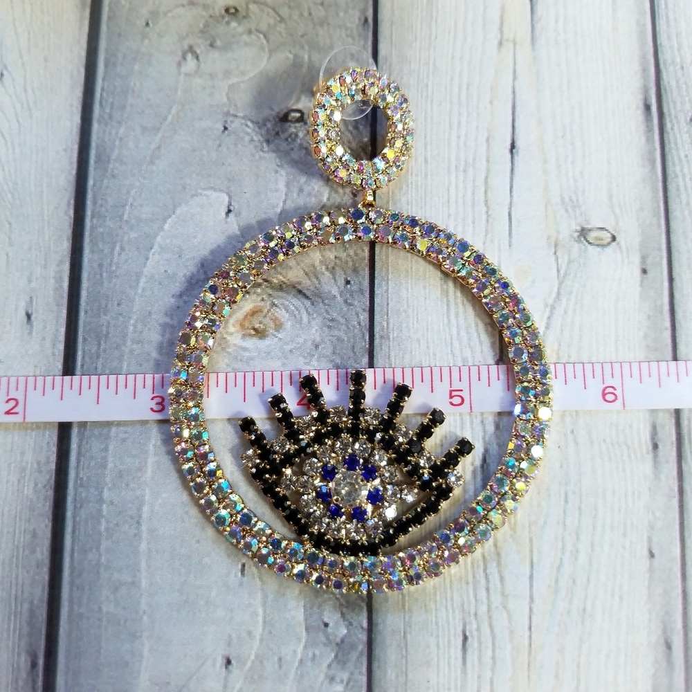 Evil Eye Large Rhinestone Earrings - Picture 4 of 7